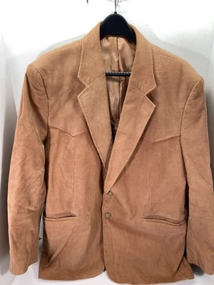 Blazer masculino CCC Western Wear 48R bege veludo botão frontal entalhe lapela - Imagem 1 de 4