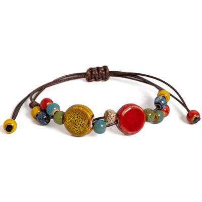 Pulsera de Cuentas de Cerámica Colorida Mujer Ajustable Vintage Joyería Boho Foto 1 de 4