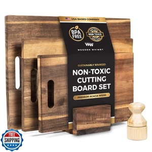 Modernes Akazie Schneidebrett Set mit Halter und Ölapplikator - 3-teilig Holz - Bild 1 von 5