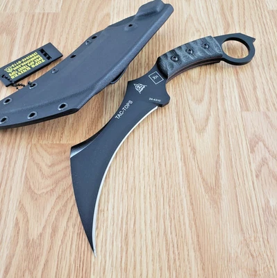 Cuchillo fijo TOPS Tac 7,13" Full Tang 1095HC hoja de acero Karambit mango Micarta Foto 1 de 4