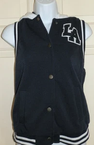 New Juniors size M Varsity Vest Jacket LA rue21 Navy Blue Hooded Pockets - Picture 1 of 3