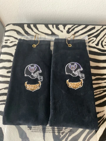 2 Baltimore Ravens NFL Embroidered Tri Fold Plush Cotton Gridiron Golf Towels Cover