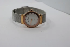  Ladies Skagen Rose Gold Silver Stainless Steel Mesh Bracelet Watch New Battery - Picture 1 of 6