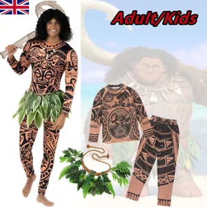 ⭐Kinder Herren Maui Kostüm Tattoo Krieger Hula Polynesisch Demi Gott Komplett - Bild 1 von 15