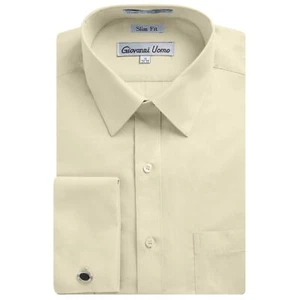Gentlemens Collection Men's Slim Fit French Cuff Solid Dress Shirt - Picture 1 of 5