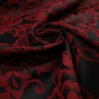 Red Grey Royal Blue Ornate Floral Roses Corded Floral Textured Brocade Fabric