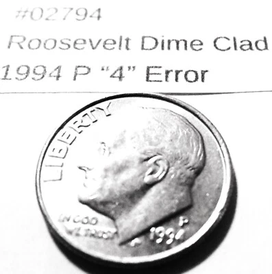 1994 P Dime Errors Struck thru grease, "4" filled - Image 1 of 2
