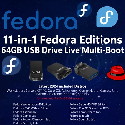 11-in-1 Fedora USB Multi-Boot Drive - 11 Preloaded Distros for Fast Performance - Image 1 of 4