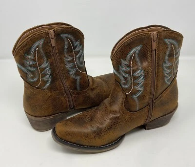 Botas de Vaquero Roper Shorty Para Mujer 7 Marrón Azul Costuras Cremallera Lateral Western Rodeo Foto 1 de 4