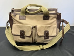 Vintage Tommy Bahama Leather/Canvas Travel Bag Soft Briefcase + shoulder strap - Picture 1 of 18