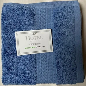 NWT HOTEL MADE IN GREEN 3 BLUE COTTON WASHCLOTH TOWEL - Picture 1 of 2