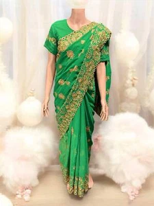 Traditional Designer Green Saree with Ready Blouse – Elegant Indian Ethnic Wear - Picture 1 of 2