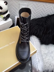 Nib Michael Kors Women's Montaigne Rain Boots Rubber Lace Up Black 9 - Picture 1 of 4
