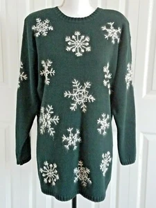 Vtg Womens Lg Snowflake Sweater Soft Mohair Shoulder Pads Winter Xmas 80s Y2K - Picture 1 of 9
