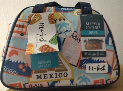 Fit & Fresh Insulated Lunch Tote Travel the World~ Includes Sandwich Container - Image 1 of 3