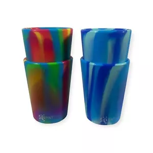 Juego de 4 tazas de silicona Sili Pint 8 oz estampados de remolino azul arco iris tazas para niños - Imagen 1 de 4