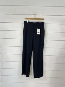 New ZARA Woman Navy Blue Relaxed Trouser Pants Wool Blend Size S Waist 30" #575 - Picture 1 of 15