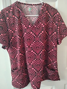GT 3 Pocket Black Scrub Top w Red Hearts Size XL - Picture 1 of 1