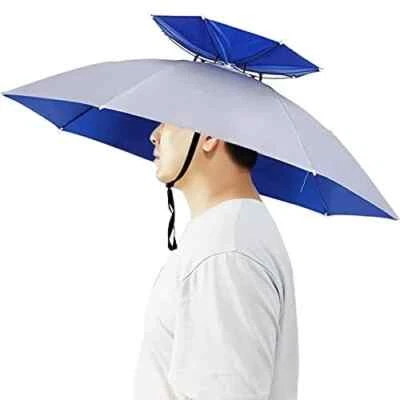 Umbrella Hat, 37 inch Fishing Umbrella Hat Hands Free Silver/Double Layer - Image 1 of 4