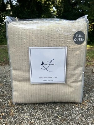 Linea Luxo Tan Row Texture 3Pc Full/Queen Matelasse Coverlet Set Shams Brand New - Image 1 of 2