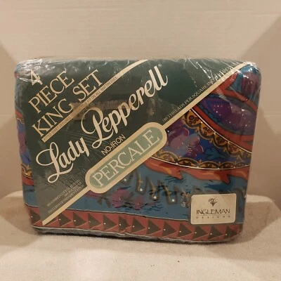Lady Pepperell Vintage 4pc King Set No Iron Percale Ingleman Designs Bandana NOS - Image 1 of 4
