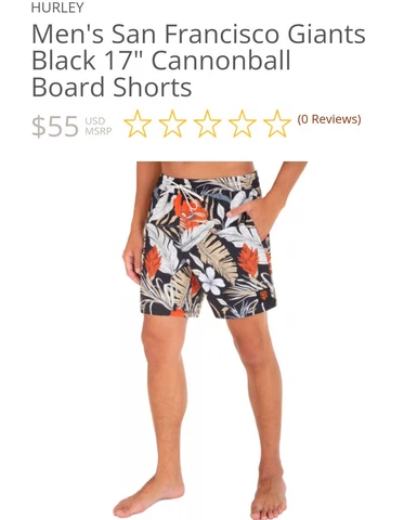 Hurley Men's San Francisco Giants black 17" cannonball boarding shorts Cover