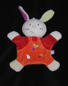 🐰Doudou plat lapin SUCRE D'ORGE  blanc rouge orange radis carotte brodés TTBE - Picture 1 of 2