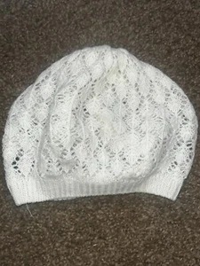 Boutique Knitted Lace Bright White Beret Beanie for Young Girls 10+ - 000641 - Picture 1 of 4