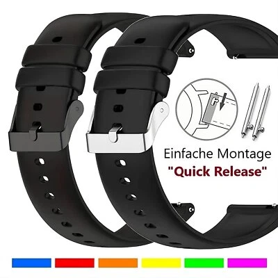 Silikon Ersatz Uhrenarmband Schwarz Smart Gummi Band Uhr 16 | 18 | 20 | 22 mm - Bild 1 von 4