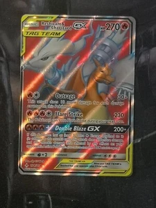 RESHIRAM & CHARIZARD GX 194/214 POKEMON SUN & MOON TAG TEAM HOLO RARE NM - Picture 1 of 2