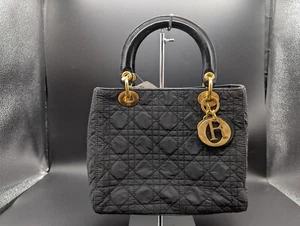 Auténtico bolso de mano Christian Dior Lady Dior Cannage de nailon negro auténtico 250612 - Imagen 1 de 21