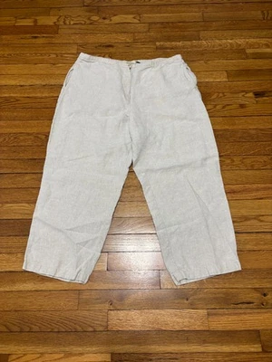 LL Bean Womens 100% Linen Ankle Pants Size 20p Petite Oatmeal Beige Casual Beach - Image 1 of 4