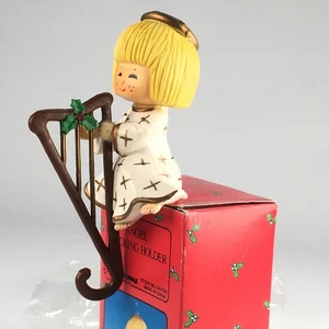 Calza appendiabiti vintage retrò angelo ragazza arpa kitsch con scatola originale - Foto 1 di 6