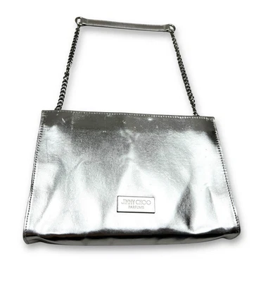 Bolso de Hombro Jimmy Choo Perfumes Pequeño Plateado PU Cadena Correa Foto 1 de 4
