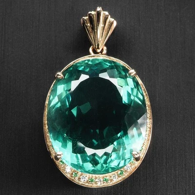 925 Sterling Silver Rose Gold Pendants Fabulous Teal Green Tourmaline 23.70Ct - Image 1 of 4
