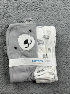 Carter's Just One You Baby Hooded Towel and Bath Towel Set Gray Bear Theme - Picture 1 of 6