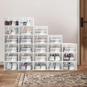 24pcs Shoe Box Stackable Shoe Storage Organizer Sneaker Container Clear - Picture 1 of 19