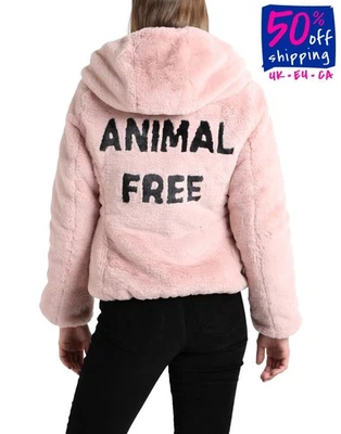 RRP€265 SAVE THE DUCK Faux Fur Jacket Size 0 XS PLUMTECH Pink Hooded - Image 1 of 4