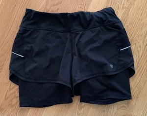 Athleta Shorts M Black Lined Compression 3 Pocket Performance Run Drawstring EUC - Picture 1 of 8