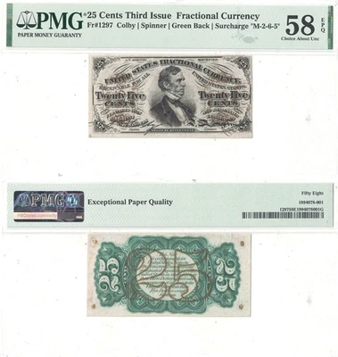 25 Cent 3rd Issue Fractional Currency Fr-1297 PMG AU-58 EPQ - Image 1 of 3