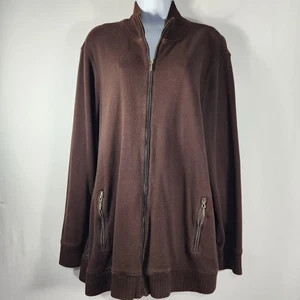 Lauren Ralph Lauren Knit Sweater Jacket Sx XL Full Zip Leather Elbow Patch Trim - Picture 1 of 22