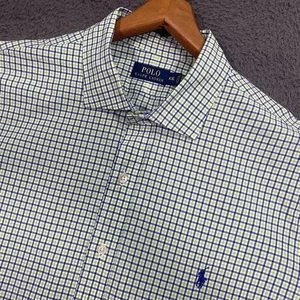 Polo Ralph Lauren abito camicia uomo XXL popeline verde blu a quadri manica lunga - Foto 1 di 17