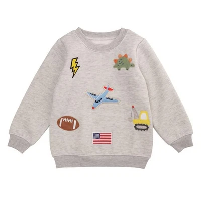 Mud Pie H5 Kids All Boy Patch Grey Sweatshirt 15100293 - Choose Size - Image 1 of 4