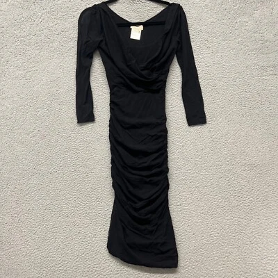 Fuzzi By Jean Paul Gaultier Dress Womens S Black Mesh Bodycon Ruched Classy - Image 1 of 4