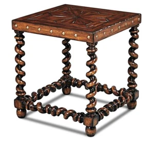 Maitland Smith Hand Planed Distressed Side Table with Serpentine Carving 22"x24" - Picture 1 of 12