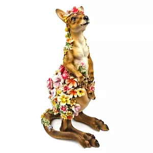 Australia Kangaroo Joey Animal Floral Flower Garden Ornament Statue Figurine NEW - Bild 1 von 14