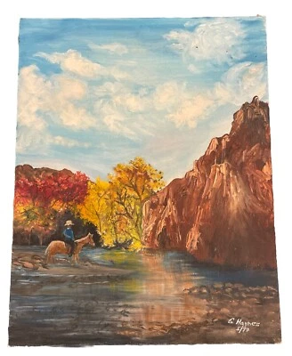 原版油画 11x14 西部场景,未框 G. Haynes 著“秋季骑行” — 第 1/4 张图片