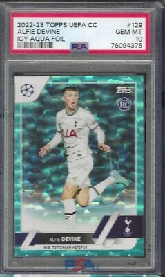 ALFIE DEVINE 2022-23 TOPPS UEFA ICY AQUA FOIL RC /399 PSA 10 GEM MINT POP 1/1 - Image 1 of 2