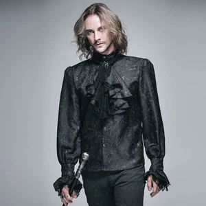 Moda del Diablo Hombres Camisa Gótica Prenda para el torso Negra Steampunk Regencia Aristócrata + Corbata - Imagen 1 de 7