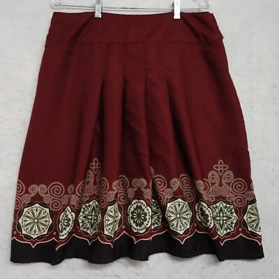 La Redoute Skirt Women's 14 Red/Black Medallion Print Side Zip Tie Belt A-line - Image 1 of 4